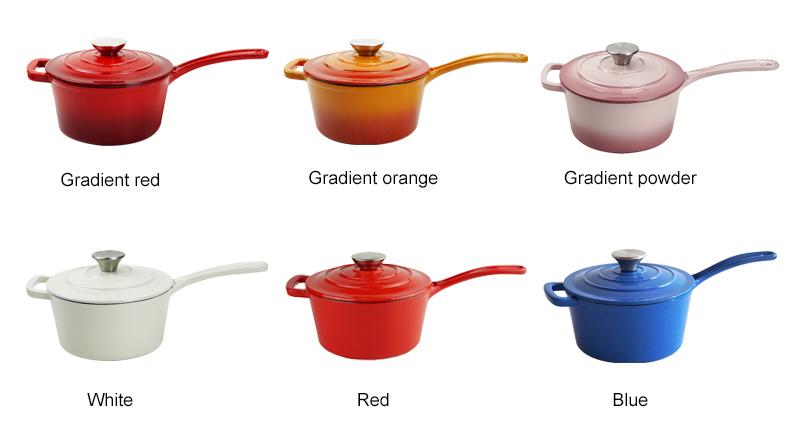 Enamel cast iron frying pan with lid for making pasta sauce, soup and milk