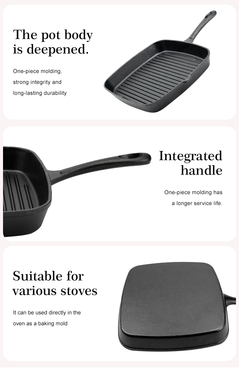 High-quality steak grills, barbecue square POTS, cast iron grills, non-stick pans, frying pans and cookware