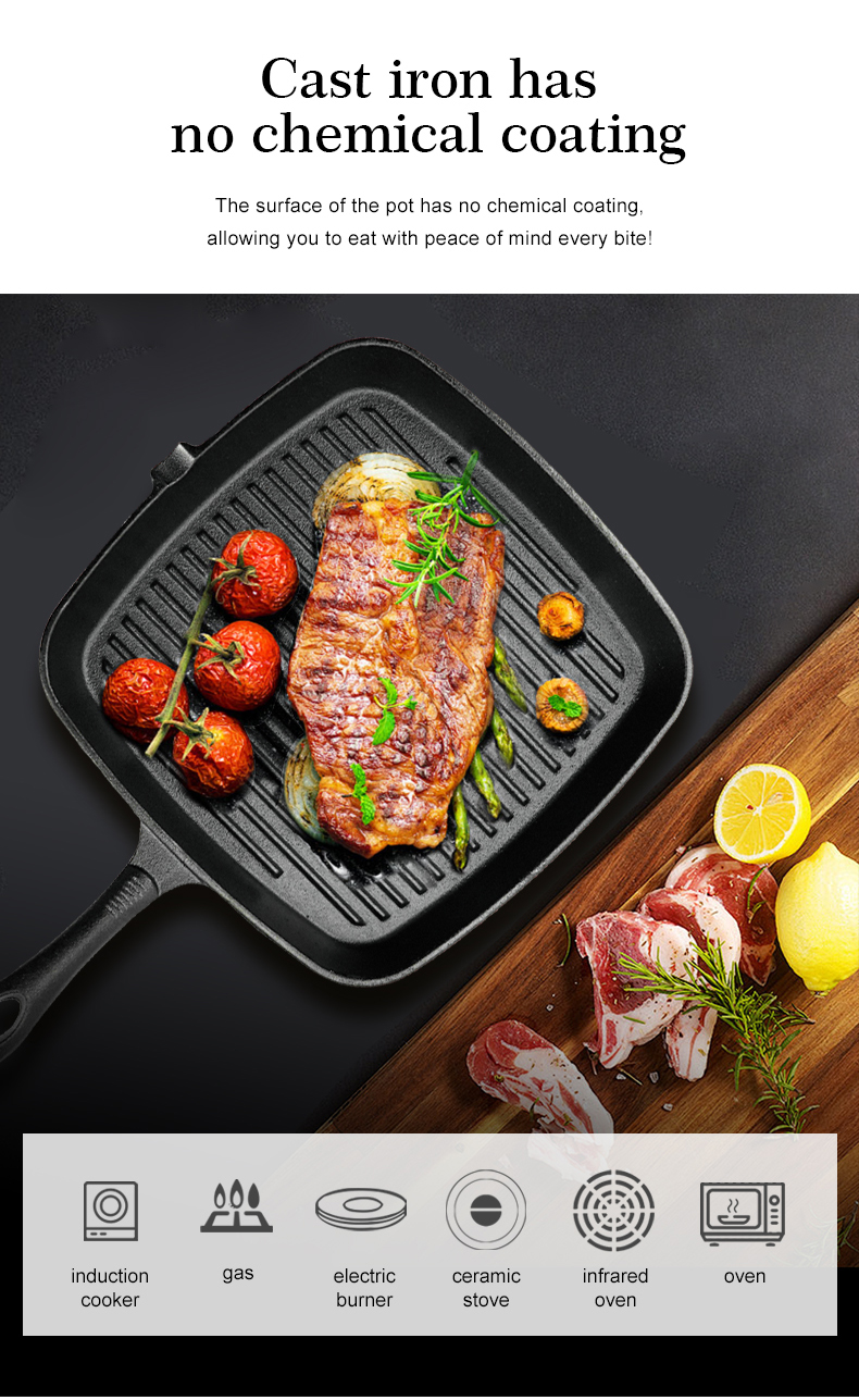 High-quality steak grills, barbecue square POTS, cast iron grills, non-stick pans, frying pans and cookware
