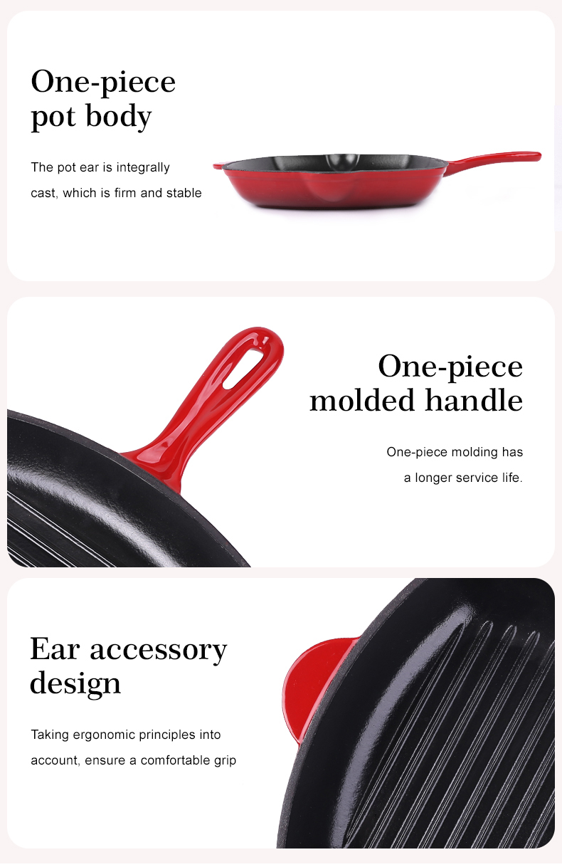 28cm with Handle Enamel Square Shape Cast Iron Grill Pan Wholesale Customized Kitchen Steak Cookware Cast Iron Grill Pan