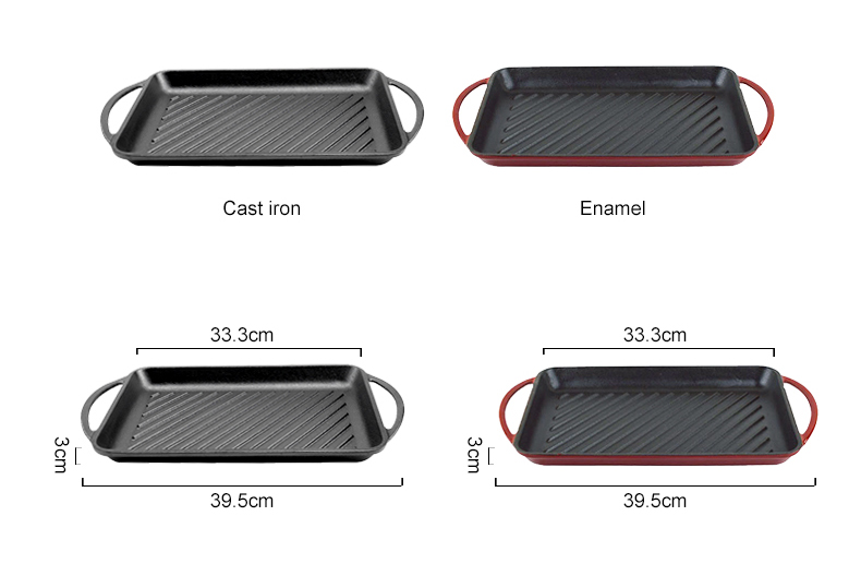 High Quality Chinese Manufacturing Supplier Black Customizable Rectangular Vegetable Oil Coated 33cm Cast Iron Dish Pan