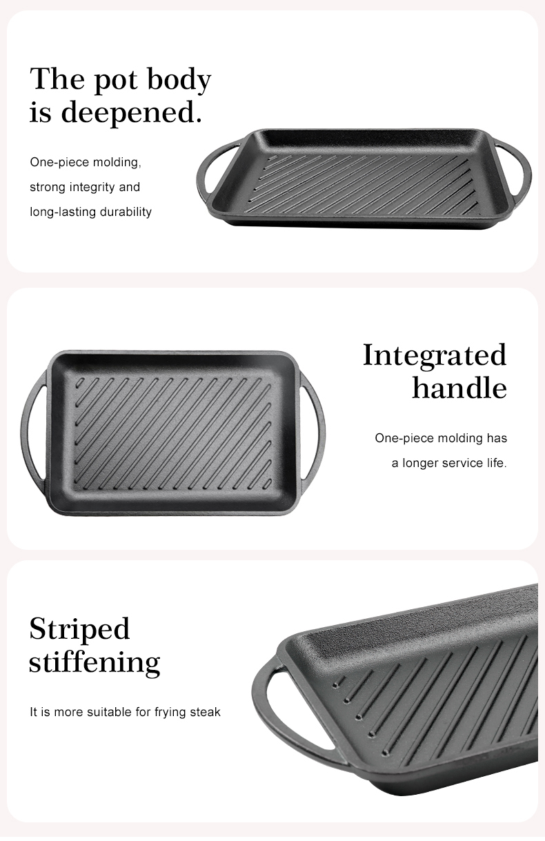 High Quality Chinese Manufacturing Supplier Black Customizable Rectangular Vegetable Oil Coated 33cm Cast Iron Dish Pan