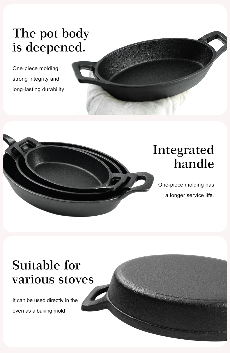 Mini cast iron frying pan, small oval frying pan, cast iron cookware set