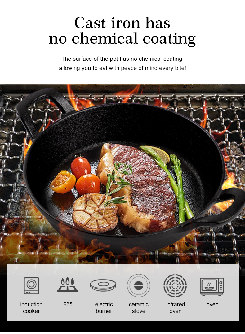 Mini cast iron frying pan and cast iron flat pan are suitable for kitchen, indoor and outdoor picnics