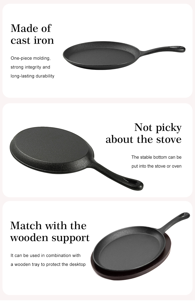Fajita pan set with wooden tray, anti-heat gloves and cast iron frying pan is suitable for home barbecue kitchens and party restaurants