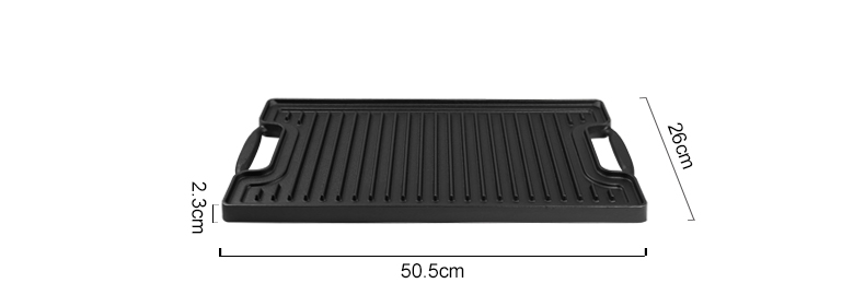 Double-sided cast iron double-burner baking tray, multi-purpose pre-treated pancake pan with handle - suitable for most stoves, grills and fireplaces.