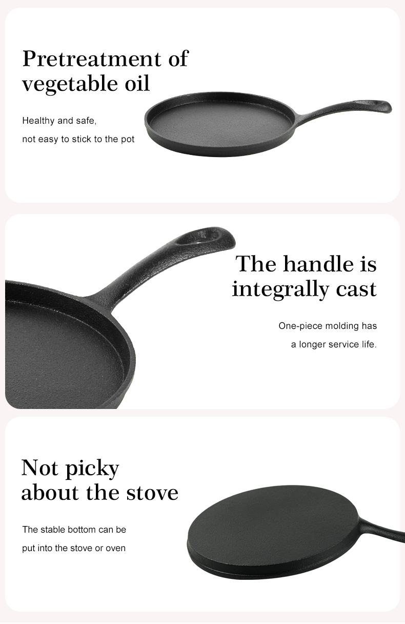 Pre-treated cast iron pizza pan round frying pan, suitable for pizza, crepe and pancakes
