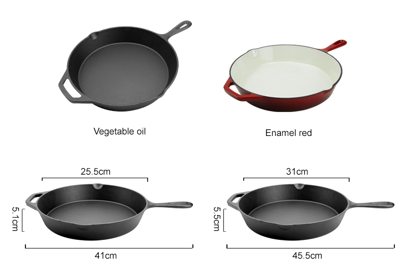 Pre-treated cast iron frying pan with handle, suitable for ovens, uniform heating, heavy-duty large size