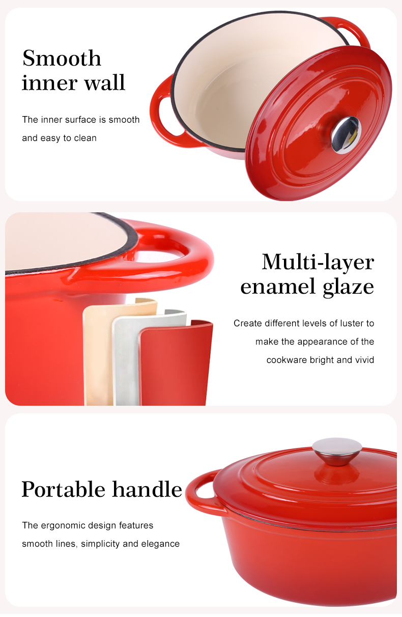 Non-Stick Cast Iron Casserole Red Enamel Non Stick Soup Pot Cast Iron Dutch Oven