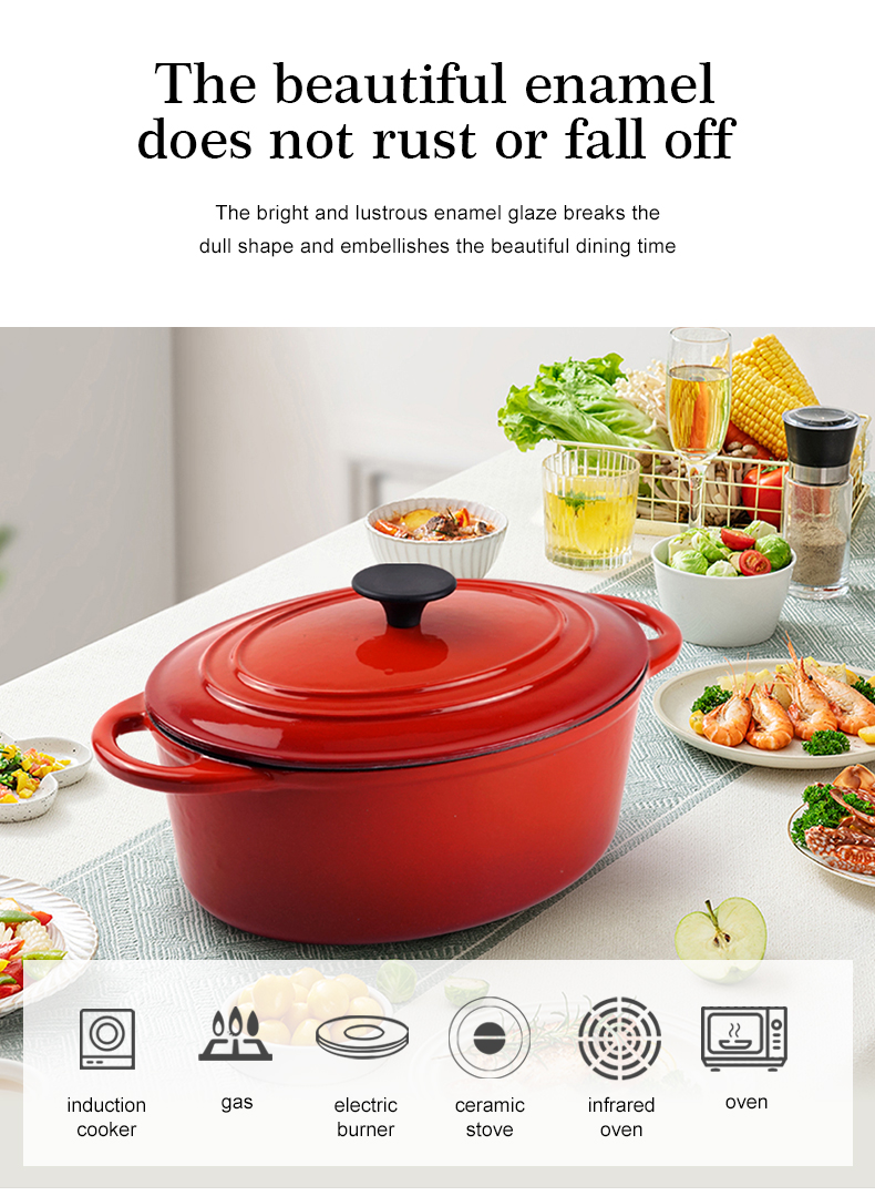 Non-Stick Cast Iron Casserole Red Enamel Non Stick Soup Pot Cast Iron Dutch Oven