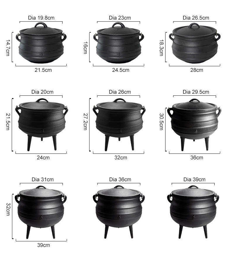 Cast iron pot with lid and 3 legs - pre-treated South African-style bonfire pot, suitable for outdoor cooking, soups and stews