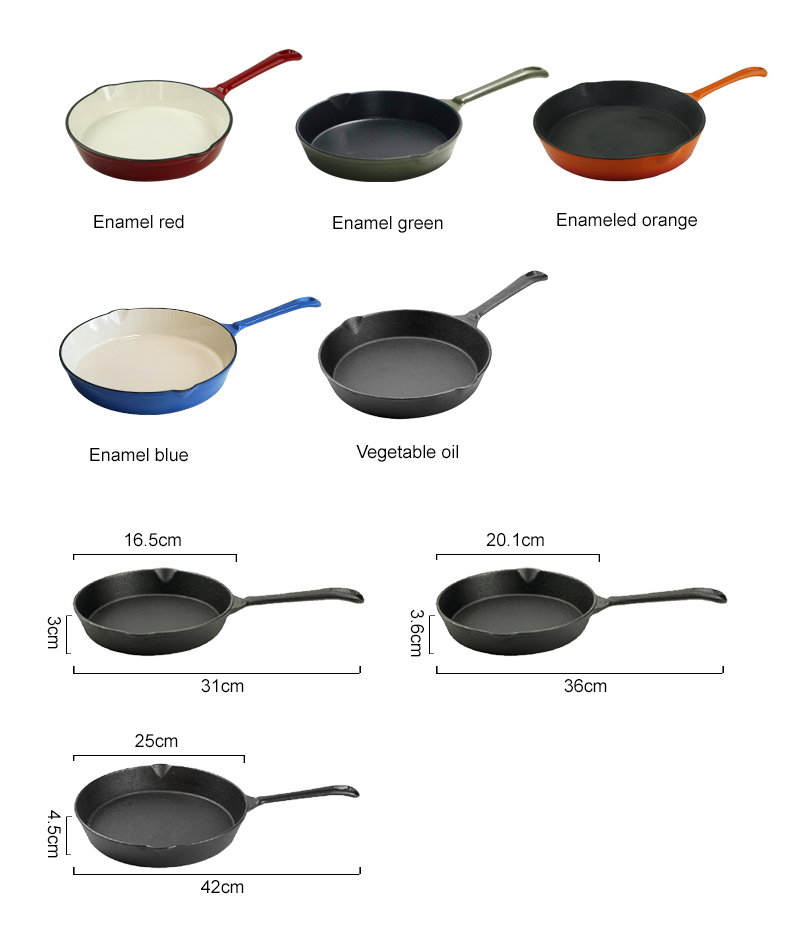 Enamel cast iron frying pan with enamel coating, suitable for stoves and ovens