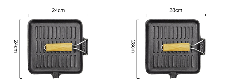 Pre-treated cast iron square baking pan, folding handle with split port, steak pan for steak and hamburgers