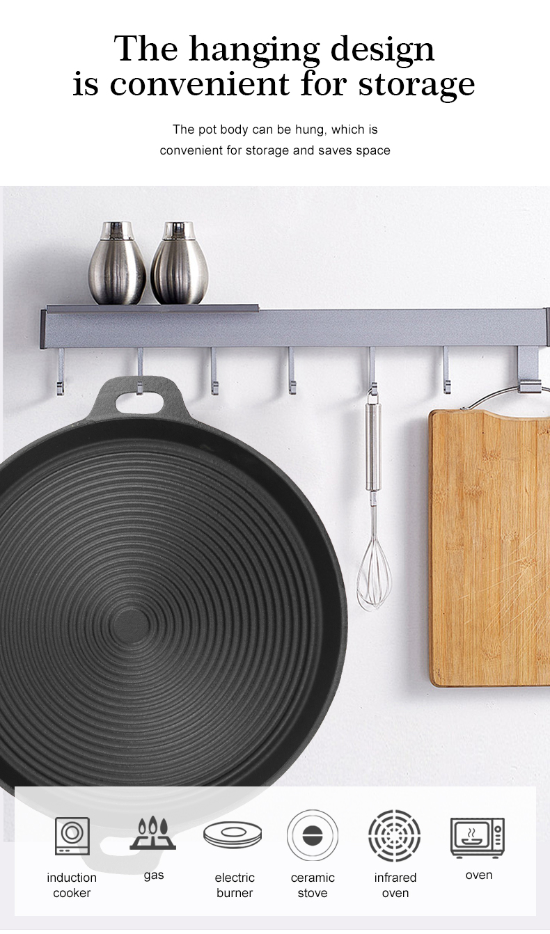 Cast iron baking tray, round cast iron frying pan, double-sided double-handle ribbed frying pan, outdoor cookware, cast iron grill