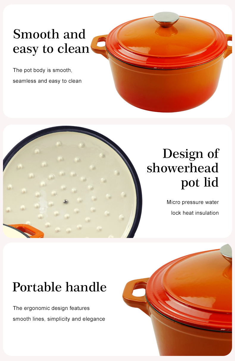 Enamel cast iron Dutch pot with lid and double handles, suitable for bread baking, stewing, and grilled meat