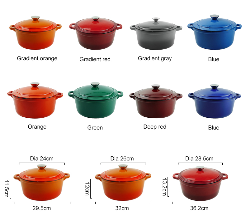 Enamel cast iron Dutch pot with lid and double handles, suitable for bread baking, stewing, and grilled meat