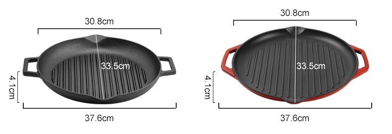 Cast iron baking tray, round double-handle ribbed frying pan, outdoor cookware, cast iron grill