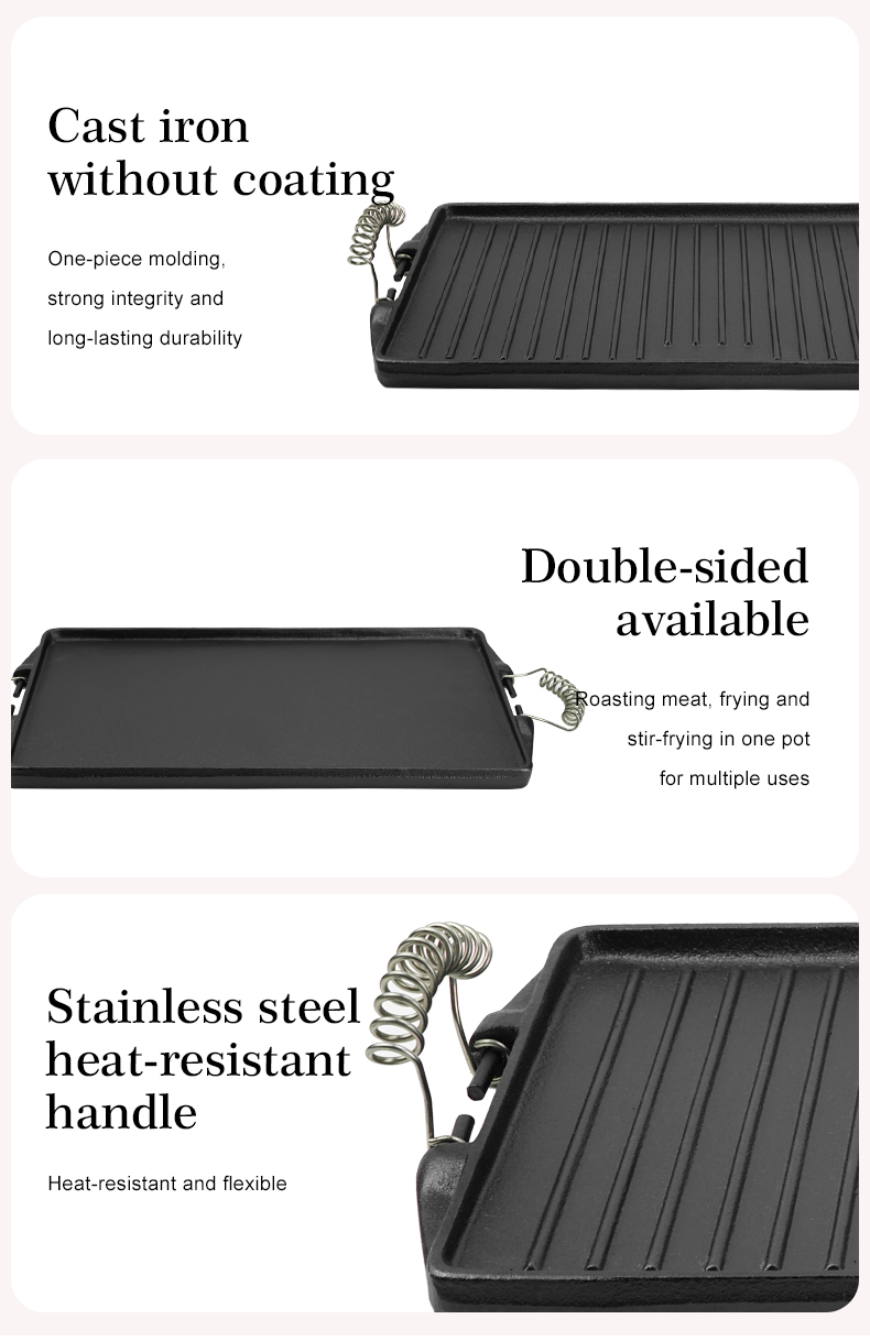Double-sided cast iron grill/baking tray pre-treated cooking surface - smooth and ribbed - suitable for stoves, barbecues or bonfires