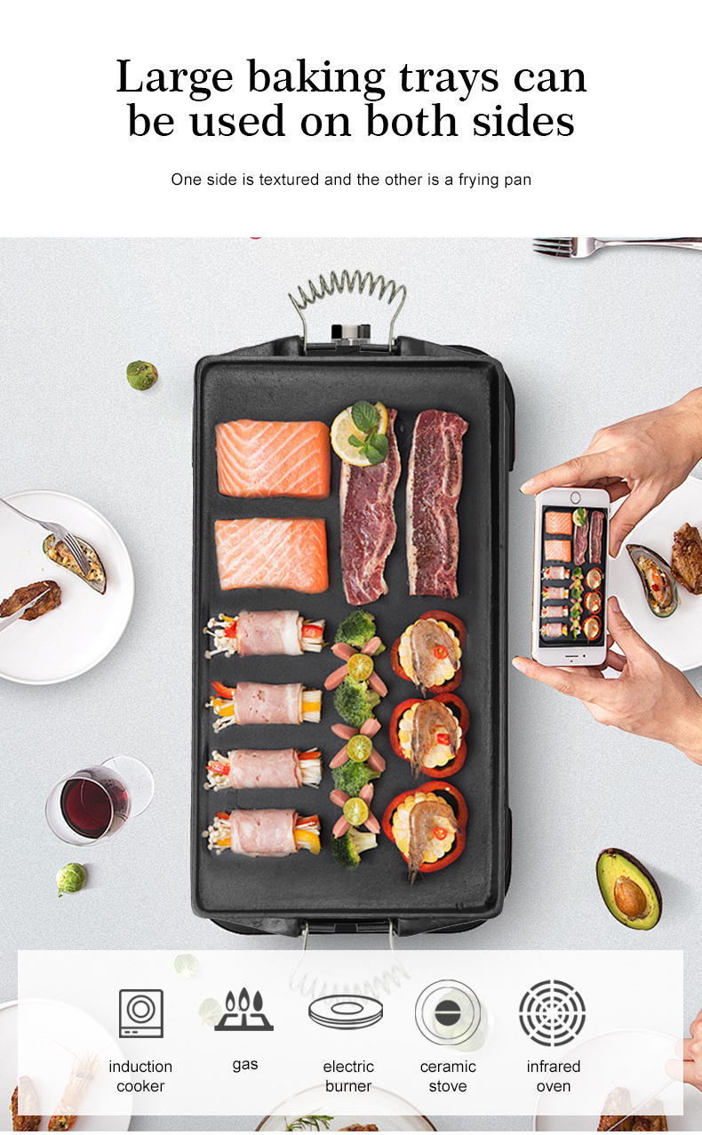 Double-sided cast iron grill/baking tray pre-treated cooking surface - smooth and ribbed - suitable for stoves, barbecues or bonfires