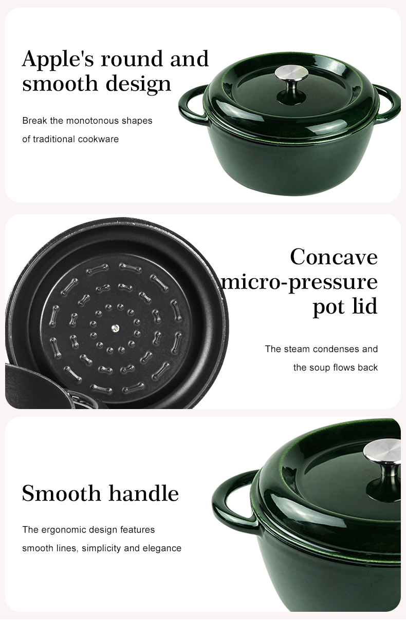 Enamel cast iron Dutch pot with lid, apple-shaped, double handle, a gift for family or friends