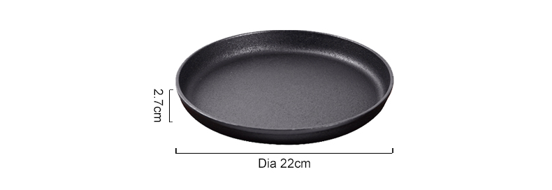Non-stick cast round iron baking tray with wooden base, suitable for steak, Fajitas, vegetables and seafood