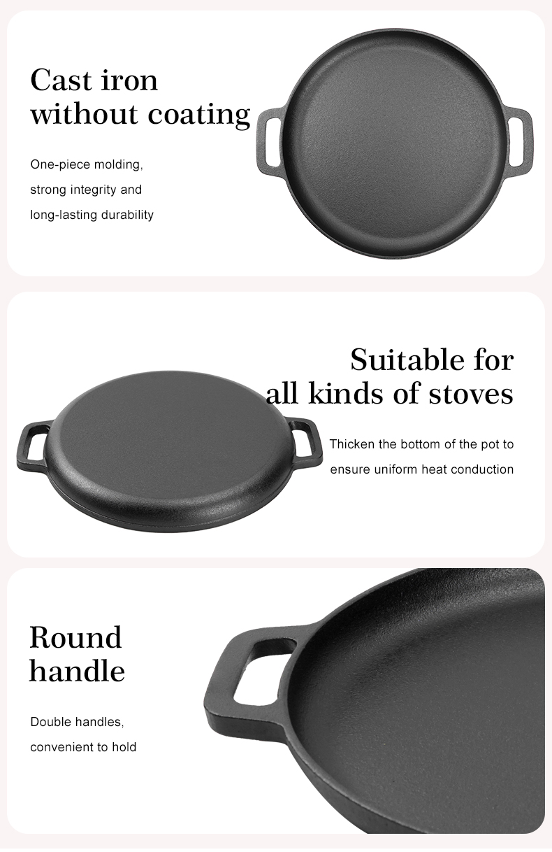Cast iron pizza tray, outdoor camping multi-functional baking tray, suitable for ovens, stoves, barbecue grills or bonfires - durable and uniform heating