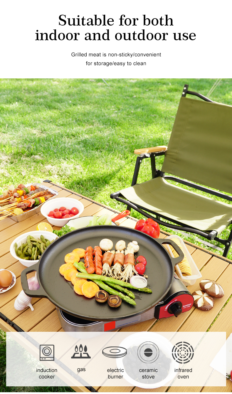 Cast iron pizza tray, outdoor camping multi-functional baking tray, suitable for ovens, stoves, barbecue grills or bonfires - durable and uniform heating