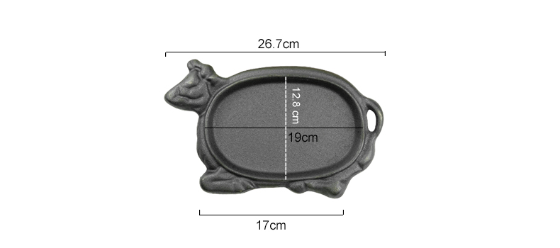 Beef-shaped cast iron steak plate Sizzle grill with wooden base Fajita grill plate