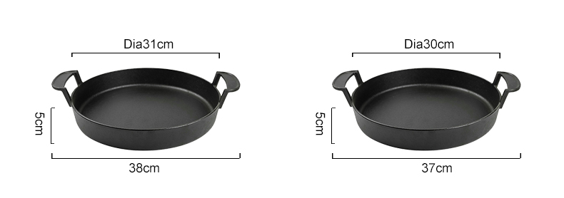 Multi-functional cooking double-ear round cast iron pre-seasoned deep plate barbecue pan frying pan