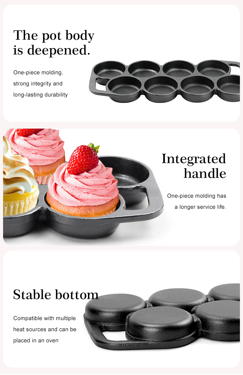 Rectangular cast iron cookie tray, pre-treated mini cake tray kitchenware, suitable for muffins and scones