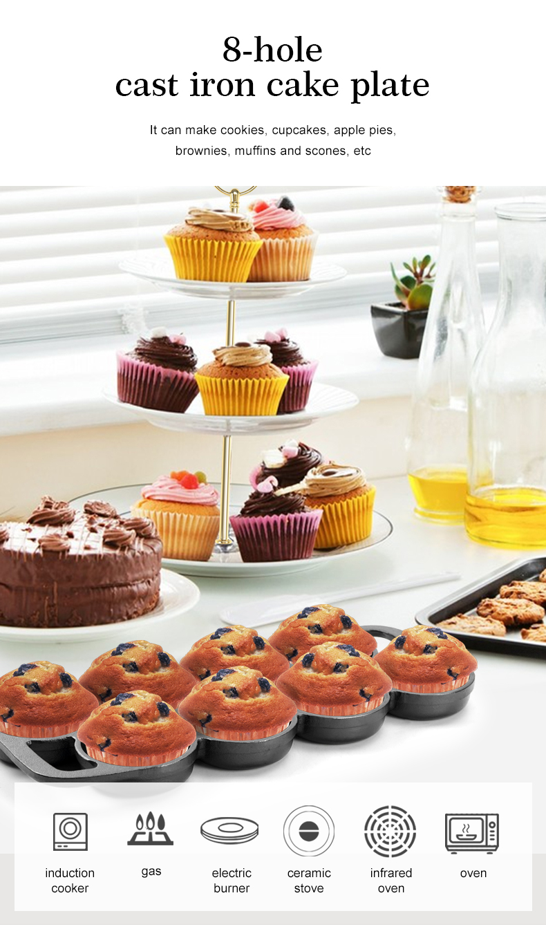 Rectangular cast iron cookie tray, pre-treated mini cake tray kitchenware, suitable for muffins and scones
