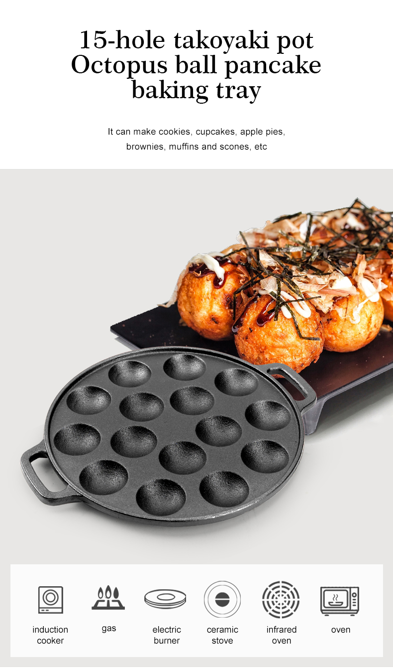Takoyaki 15-hole flat pan mold, takoyaki making frying pan, takoyaki pancake baking tray
