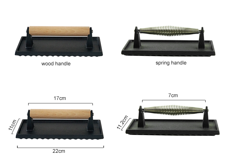 Cast iron barbecue press with wooden handle, non-stick rectangular hamburger press, suitable for steak, bacon, Paninis, etc