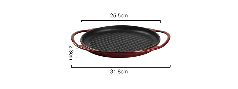 Round enamel cast iron baking tray - double auxiliary handles - suitable for ovens, stoves, barbecue grills or bonfires - red