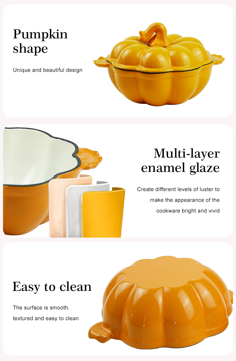 Enamel cast iron pumpkin Dutch pot with lid, cooking pot, casserole, orange - decorative gift