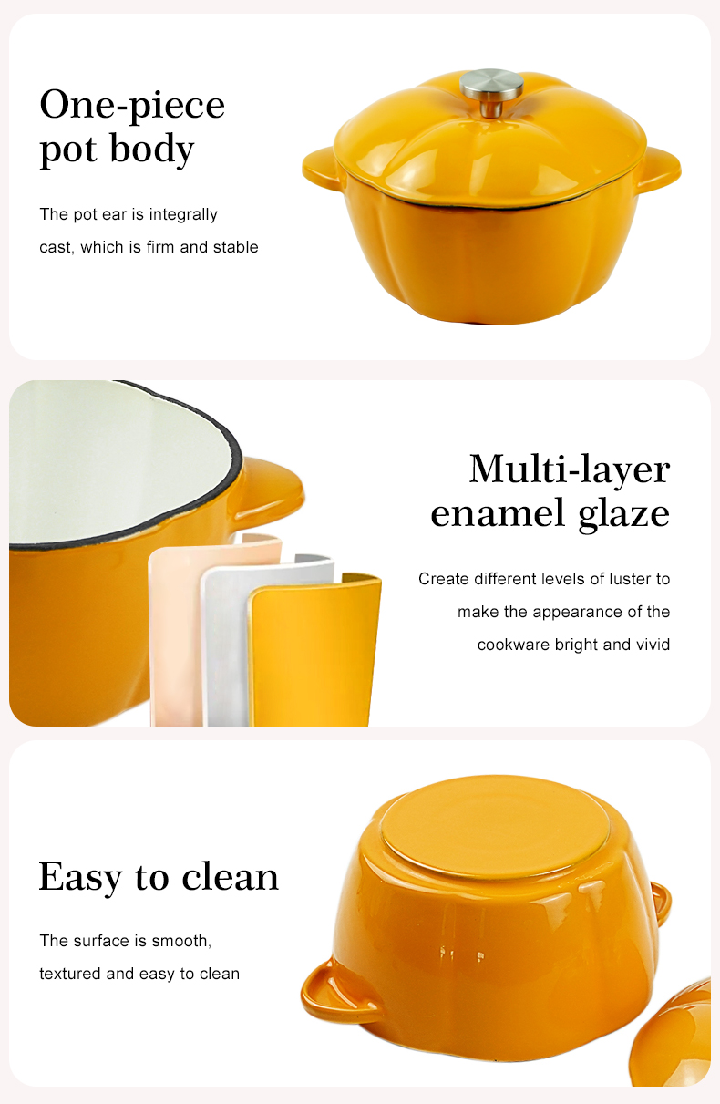 Dutch pot with lid, enamel cast iron cooking non-stick pumpkin-shaped stew pot, Halloween and Thanksgiving decorative pot gift (orange)