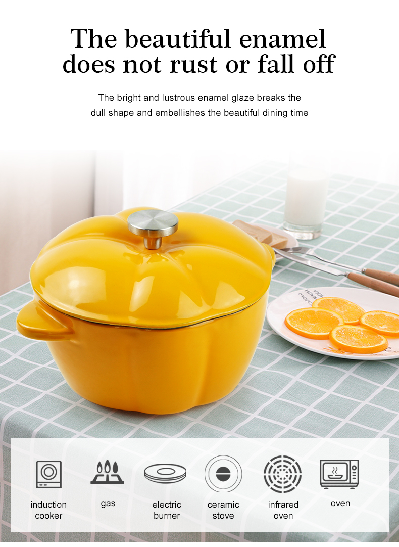 Dutch pot with lid, enamel cast iron cooking non-stick pumpkin-shaped stew pot, Halloween and Thanksgiving decorative pot gift (orange)
