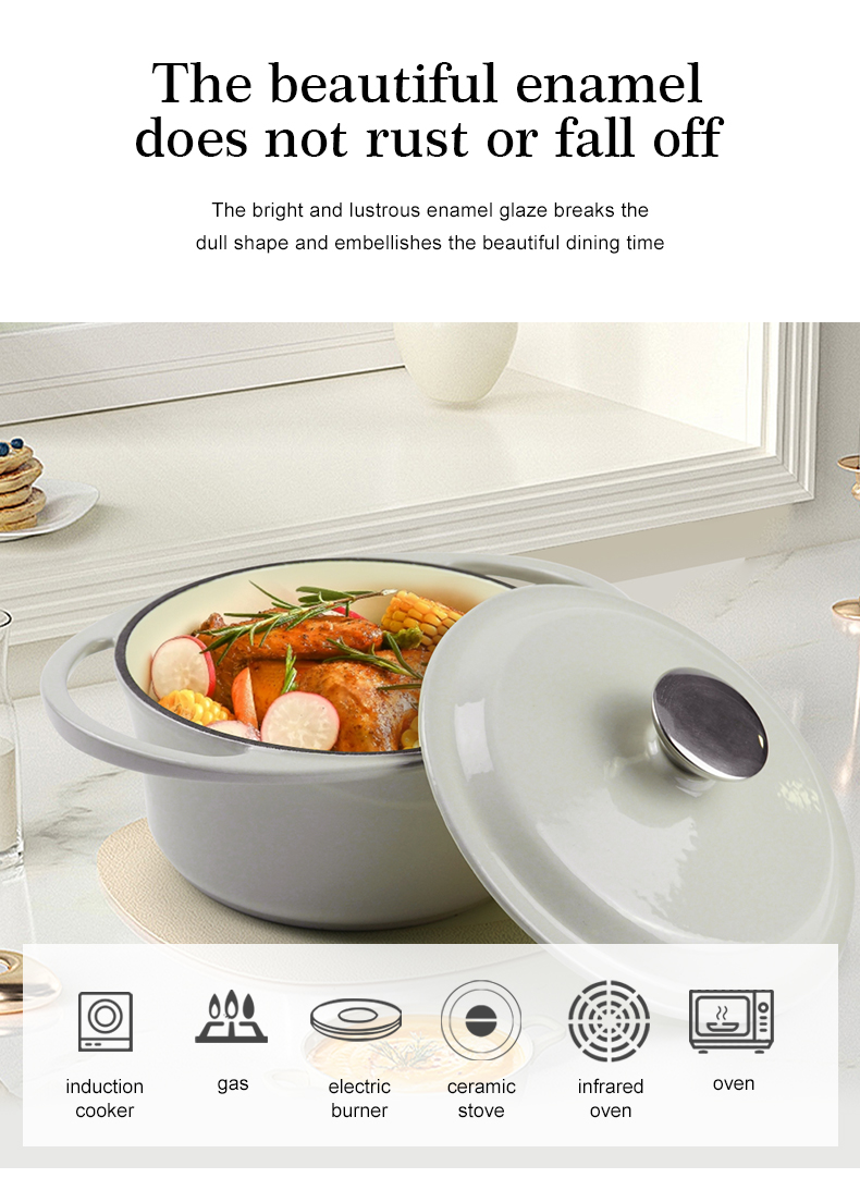 Dutch oven cast iron casserole 21 cm round colored enamel enamel pot (gray)