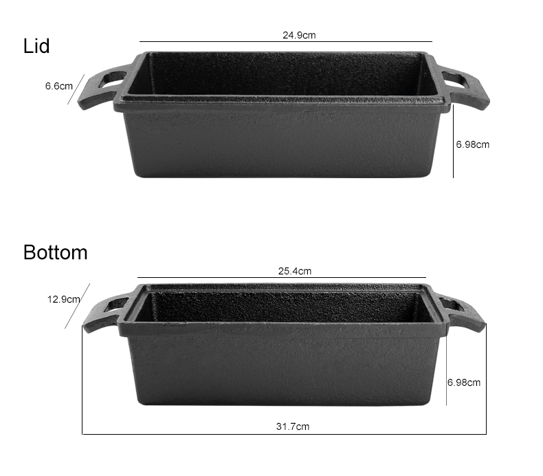 Cast iron bread pan with lid, bread baking pan, uniform heat distribution, suitable for homemade bread, cakes and meat patries, 2-piece set