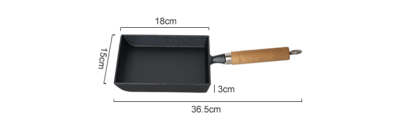 Egg pancake Japanese omelette pan/egg pan, rectangular iron tamagoyaki pan with wooden handle