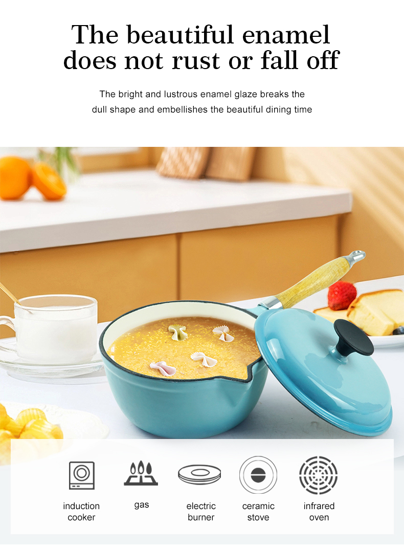 Enamel cast iron stew pot, covered small milk pot, mini Dutch oven, for cooking sauces, meat juices, puddings and marinades
