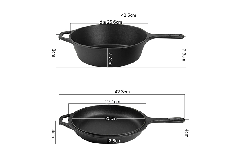 2-in-1 pre-seasoned cast iron Dutch grill with handle - Stew pot with frying pan lid