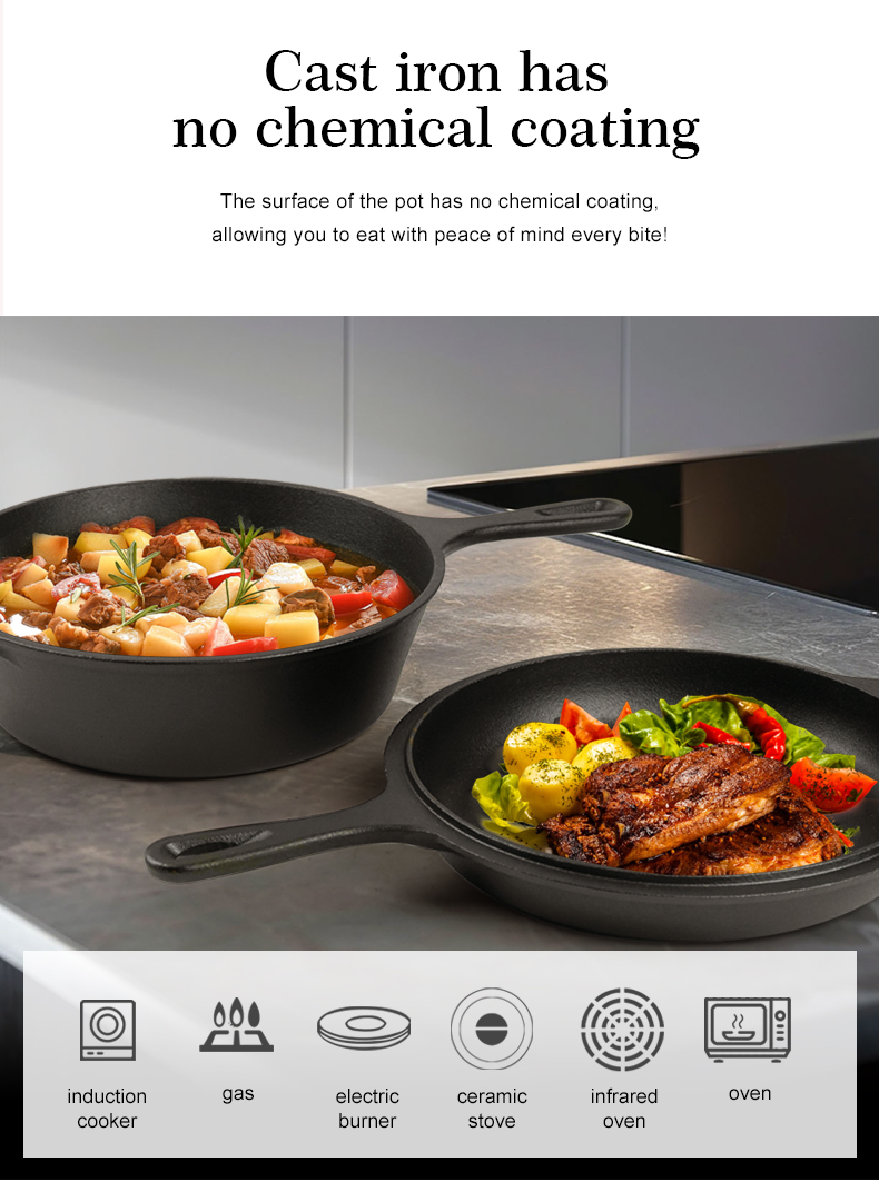 2-in-1 pre-seasoned cast iron Dutch grill with handle - Stew pot with frying pan lid