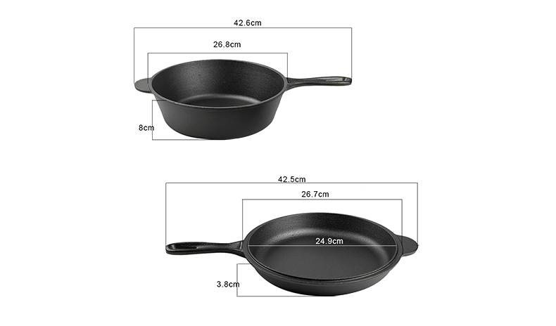 2-in-1 dual-purpose cast iron Dutch pot with double handles and barbecue lid, outdoor cooking pot set