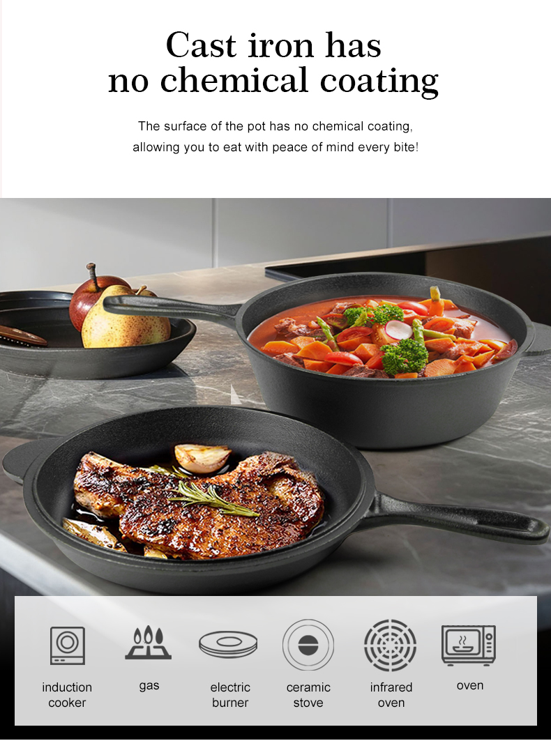 2-in-1 dual-purpose cast iron Dutch pot with double handles and barbecue lid, outdoor cooking pot set