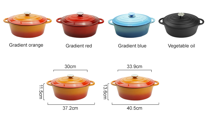 Oval-shaped Dutch oven cast iron pan with non-stick enamel coating, for bread baking