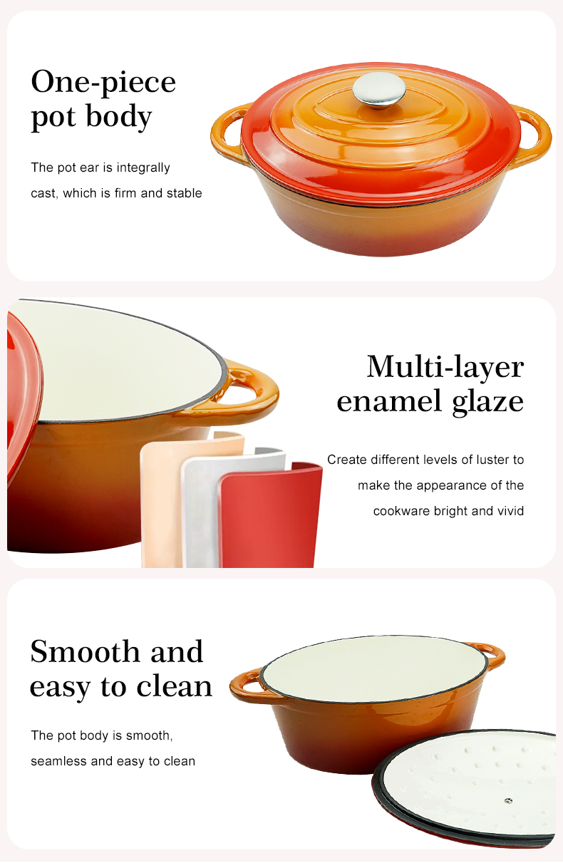 Oval-shaped Dutch oven cast iron pan with non-stick enamel coating, for bread baking