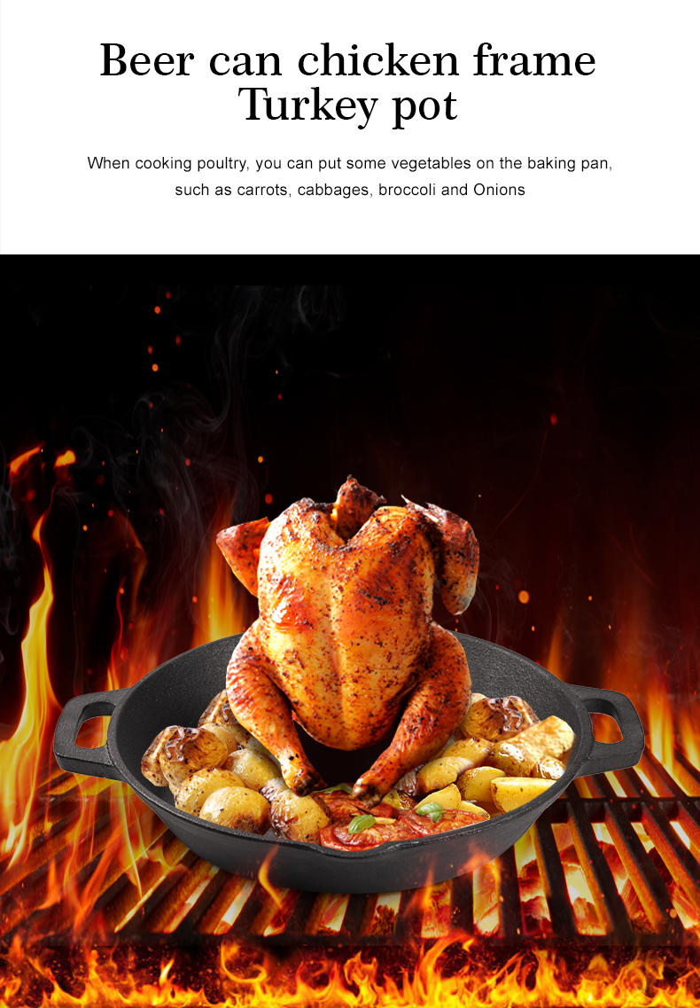 Cast iron poultry roasting chicken stand, beer can Turkey fryer with baking tray, suitable for most grills and ovens