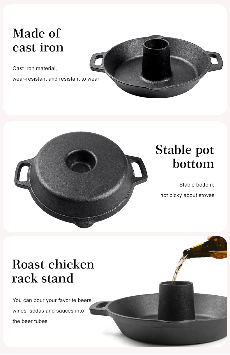 Cast iron poultry roasting chicken stand, beer can Turkey fryer with baking tray, suitable for most grills and ovens