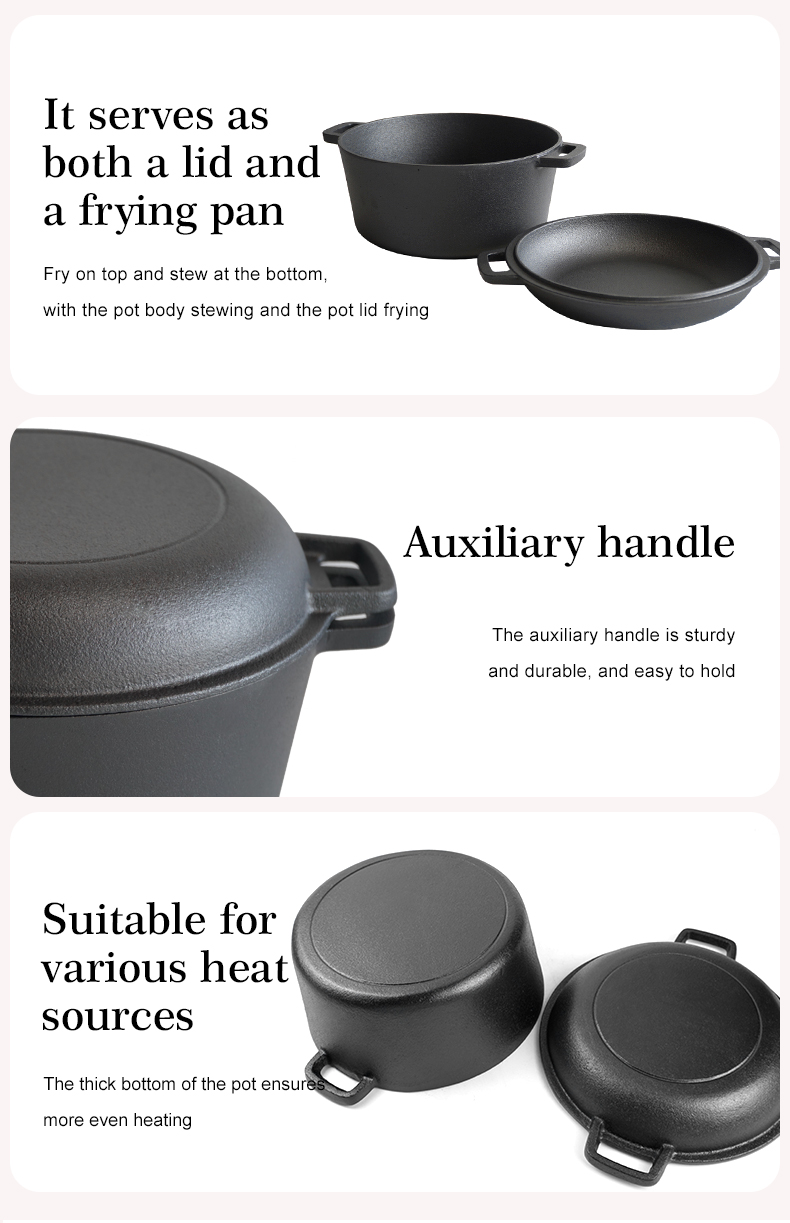 Cast iron frying pan   lid - two-in-one multi-functional cooking pan Dutch oven - suitable for bread, indoor/outdoor, grill, stove, etc